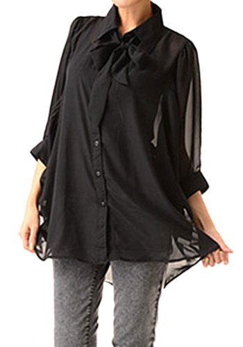 (ゴールドジャパン)Goldjapan 大きいサイズ レディース ドルマン シフォン 7分袖 ブラウス ブラック