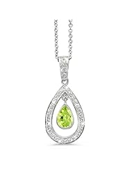 Twin Pear Shaped Diamond Pendant In 18K White Gold With A 0.70 ct. Genuine Peridot Center Stone.