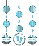 Creative Converting Sweet Baby Feet Blue Hanging Cutout Party Decorations, 3-Count