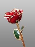 Long Stem Dipped 24k Gold Trim Red Rose In Gold Gift Box