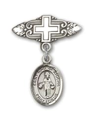 Sterling Silver Baby Badge with St. Nino de Atocha Charm and Badge Pin with Cross