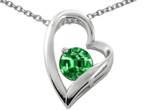 1.25 cttw 14k White Gold Plated 925 Sterling Silver and Created Round Emerald Heart Pendant