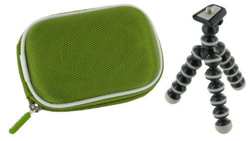 rooCASE 2n1 Nylon Hard Shell (Green) Case with Memory Foam and Premium Tripod for Panasonic DMC-FX37S Digital Camera White