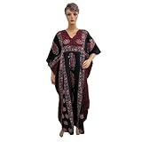Resort Wear Womens Printed Satin Crepe Caftan Kaftan Red Black Evening Dress