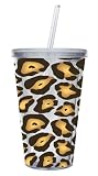 Cypress Home 17-Ounce Insulated Cup With Lid and Straw, Leopard