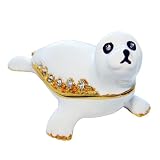 Objet D'Art Release #202 "Flipper" Baby Harp Seal Handmade Jeweled Metal & Enamel Trinket BoxIMAGE
