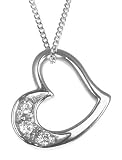 9ct White Gold Ladies Diamond Set Floating Heart Pendant 18 Curb
