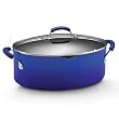Rachael Ray Porcelain Enamel II Nonstick Covered Oval Pasta Pot with Pour Spout, 8-Quart, Blue