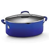 Rachael Ray Porcelain Enamel II Nonstick Covered Oval Pasta Pot with Pour Spout, 8-Quart, Blue