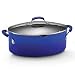 Rachael Ray Porcelain Enamel II Nonstick Covered Oval Pasta Pot with Pour Spout, 8-Quart, Blue