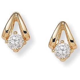 DiamonUltra&trade; Cubic Zirconia Pierced 14k Gold-Plated Earrings