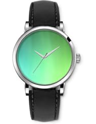 SPRAWL Aanalog Fashion Series Silver Ladies Watches of Genuine Black Leather Strap,Unique Wrist Watch for Women Girls Designed with Set of green