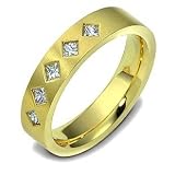 Designer 14 Karat Yellow Gold Flat 5 Diamond Wedding Band Ring