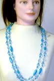 Blue Jade and Silver Beads Separated By Silver Plated Joints Long Chain Necklace for Women and Teens