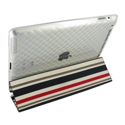 RED stripes TRI-PAD Canvas Flex With Gel Skin TPU CLEAR Design Sleeve Glove Soft Cover Case for APPLE IPAD 2 [WCD281]