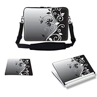 15 inch Gary Black Swirl Design Laptop Carrying Sleeve Bag Case with Hidden Handle & Shoulder Strap with Matching Skin Sticker and Mouse Pad Combo