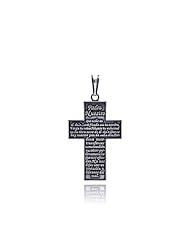 Oxidized .925 Sterling Silver Padre Nuestro Cross Design Charm Pendant