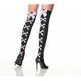 Leg Ave Women's Stockings with Crossbones Print, Black/Pink, One Size