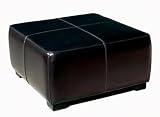 Baxton Furniture Studios Full Leather Square Ottoman, Black