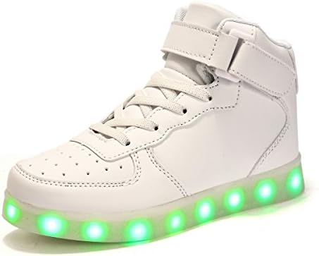 Kingdom Mall High Top USB Charging LED Shoes Flashing Fashion Sneakers for kids (US1.5 kids, White)