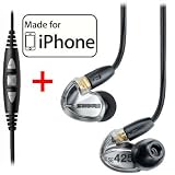 Shure SE425 Earphones (Silver) & CBL-M-+K Music Phone Cable with Remote + Mic for iPhone, iPod and iPad