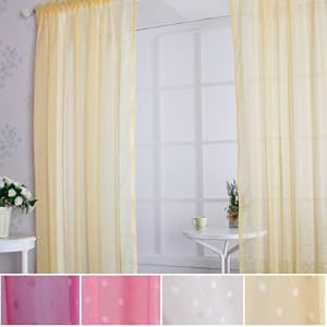 Sheer Velvet Dot Flocking Window Curtain 116x84 Pair - YELLOW by Best Home Fashion