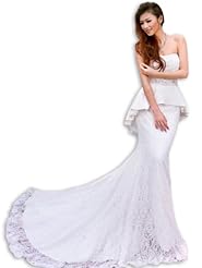 Sweetheart Peplum Lace Fitted Mermaid  Dress With a Sash 