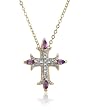 Yellow Gold Overlay Sterling Silver Amethyst and Diamond Accent Cross Pendant, 18