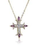 Yellow Gold Overlay Sterling Silver Amethyst & Diamond Accent Cross Pendant, 18