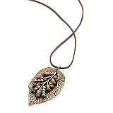 Minerva Collection Leaf Pendant Cord Fashion Necklace Burnt Gold & Brown