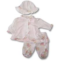 Miniclasix Baby Girls Ivory Shirt, Pant And Hat Set ~ Flower Garden SIZE 3 6 months