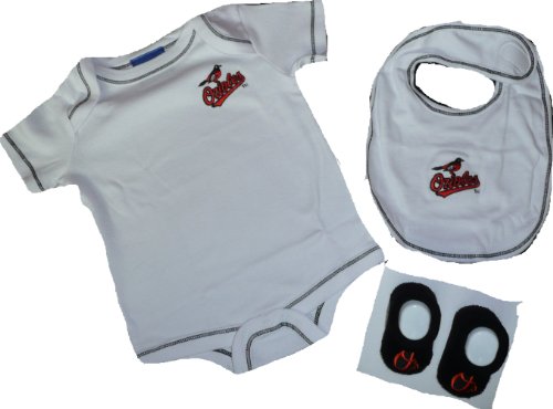 MLB Baltimore Orioles 3pc Creeper/ Onesie, Bib, Bootie Set 6 - 9 Months Baby