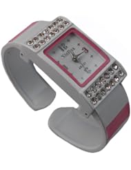 BestOfferBuy Women Rectangle Dial Rhinestone Bangle Cuff Bracelet Wrist Watch Pink