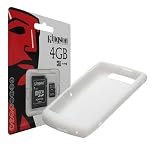 Kingston 4GB microSDHC Class 4 Memory Card with SD Adapter and White Silicone Skin Case for Blackberry Storm2 9550 9520
