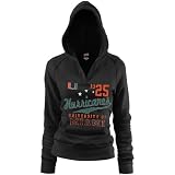 NCAA Miami Hurricanes Ladies Black Rugby Distressed Deep V-neck Hoody Sweatshirt