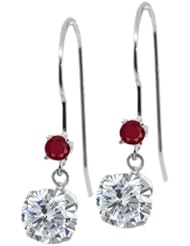 1.24 Ct Round G/H Diamond Red Ruby 14K White Gold Earrings