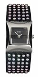 Seksy Bling Black Dial Black Strap Rainbow Stone Set Ladies Watch 4834
