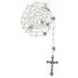 Rosary with White Glass Beads and Flowers, 19" - MADE IN ITALY