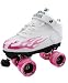 Sure Grip Rock Speed Freaks Hot White Boots with Pink Flames and Pink & White Swirl Wheels Mens Boys Ladies Womens Girls Kids Childrens Youth Quad Speed Skates