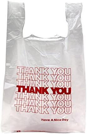 Thank You T-Shirt Carry Out Plastic Shopping Bags - White - Case of 900
