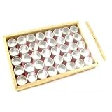 40 Glass Lid Jars Beads Eyelets Storage Parts Wood Box