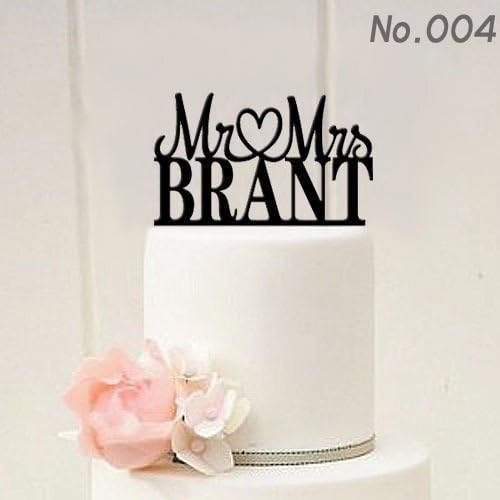 Buythrow Personalized Last Name Mr and Mrs Wedding Cake Toppers with Heart for Wedding Cake Decor