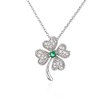 Sterling Silver Girls Pave Cubic Zirconia 4-Leaf Clover Pendant by Cheline, 15