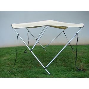 Tms 3 BOW Bimini Top Frame Boat Cover 6 x 46" x 67"-72" Beige With Zipper Boot and Mounting Hardware