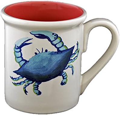 SHARD POTTERY Blue Crab Mug, Salmon/Blue