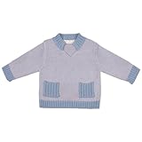 Bestsellers Toffee Moon Baby Boys Chunky Jumper in Pebble with Periwinkle Trim Shopping