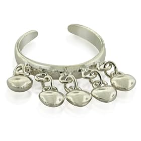 TrendToGo Sterling Silver Five Hearts Charm Bell Toe Ring