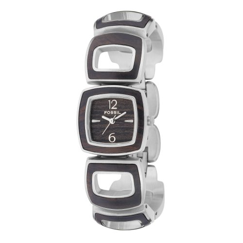 Fossil Ladies Square Link Bracelet Watch With Wood Inlays