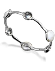 Honora Cloud Collection Sterling Silver Bangle With 13-14mm Coin Freshwater Pearls and Black Mother of Pearl