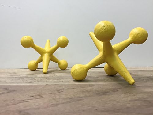 LARGE SIZE - Yellow Cast Iron Jacks Bookends- Mid Century Modern Style Modern Home Decor - Unique Gift